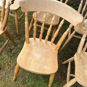 Large 7ft pine vintage farmhouse dining table with 8 matching chairs - Image 6