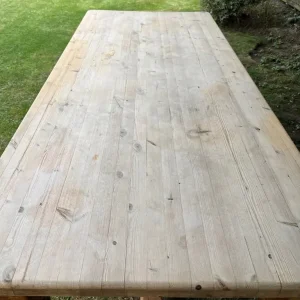 Large 7ft pine vintage farmhouse dining table with 8 matching chairs - Image 7