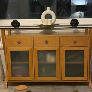 Solid oak sideboard with glass top