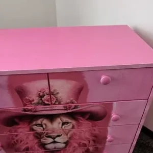 Pink Lion Dresser with Hand-Painted Floral Hat - Image 4