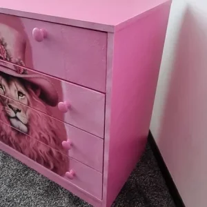 Pink Lion Dresser with Hand-Painted Floral Hat - Image 5