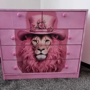 Pink Lion Dresser with Hand-Painted Floral Hat - Image 6