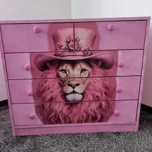 Pink Lion Dresser with Hand-Painted Floral Hat - Image 7