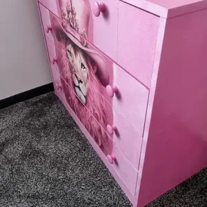 Pink Lion Dresser with Hand-Painted Floral Hat - Image 8