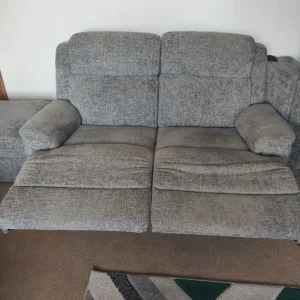 Two seater manual recliner grey fabric - Image 7