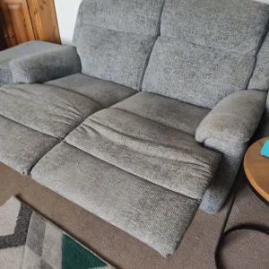 Two seater manual recliner grey fabric - Image 8