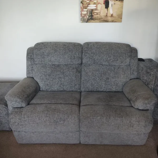 Two seater manual recliner grey fabric