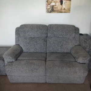 Two seater manual recliner grey fabric