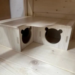 Wooden hamster cage with shelf and wheels - Image 4