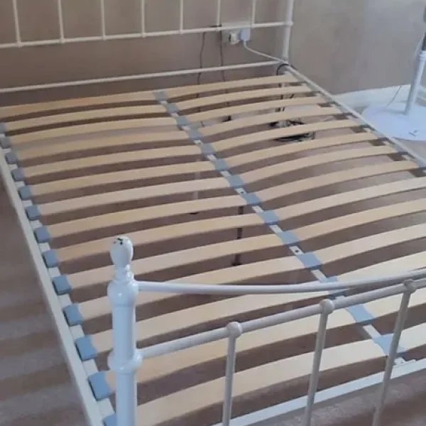 Double bed metal frame with wooden slats