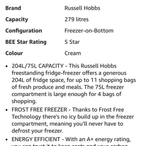 Tall cream fridge freezer - Image 5