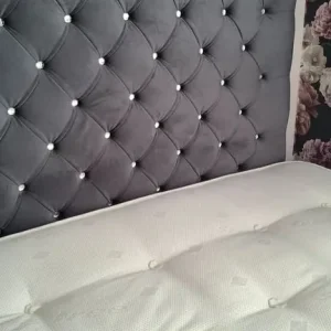 Velvet Grey Divan Double Bed – Orthopaedic Mattress and Tall Headboard