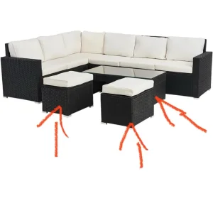Outdoor rattan table and stools