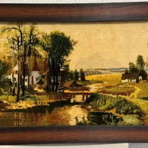 Vintage handmade Persian wool rug with frame - Image 4
