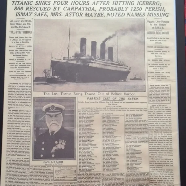Framed New York Times Titanic Sinking