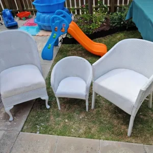 3 White Wicker Garden Chairs