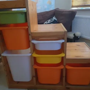 Ikea Trofast pine storage unit with boxes