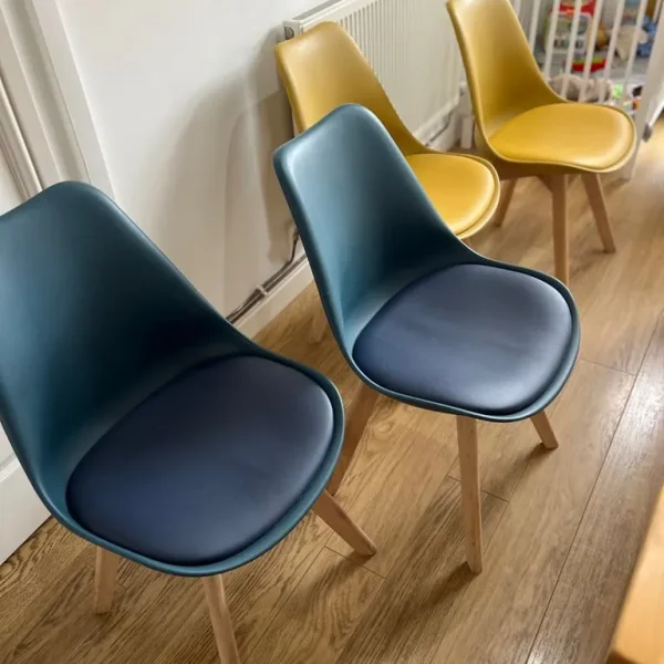 4x dining chairs (navy blue + mustard yellow)