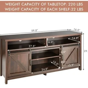 Rustic dark brown TV stand with sliding barn doors - Image 2