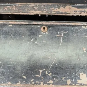 Vintage Black Metal Trunk with Address Inside - Image 3