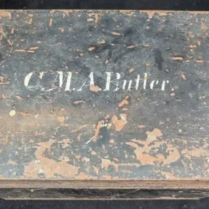 Vintage Black Metal Trunk with Address Inside