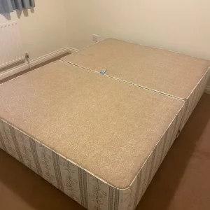 Beige Fabric Double Bed Base
