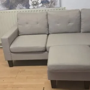 Jysk Grey 3 Seater Hardback Sofa with Matching Poffue - Image 6