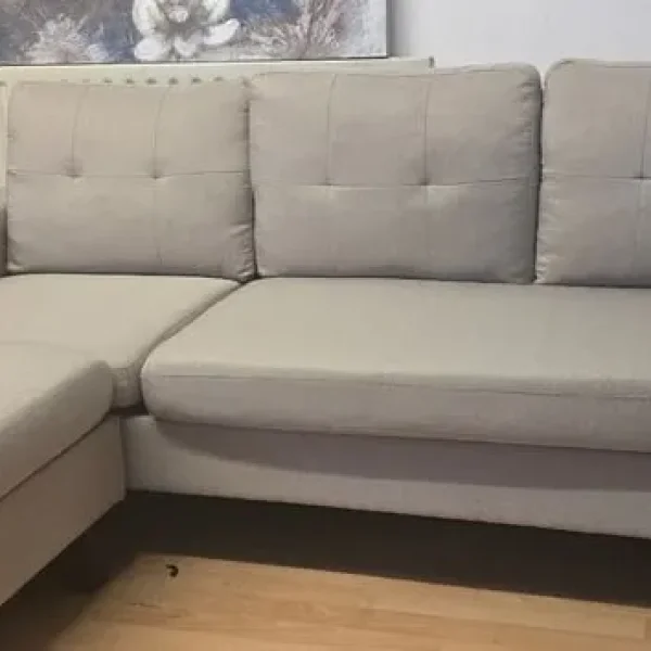 Jysk Grey 3 Seater Hardback Sofa with Matching Poffue