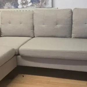 Jysk Grey 3 Seater Hardback Sofa with Matching Poffue