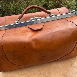 Vintage Brown Leather Gladstone Bag