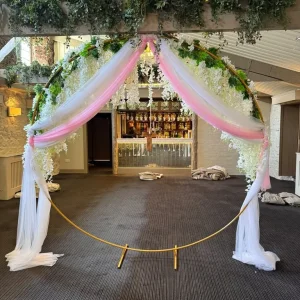 Wedding Arch with white wisteria and voile - Image 2
