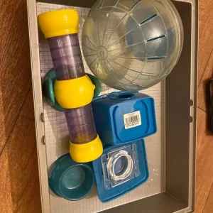 Cage and toys