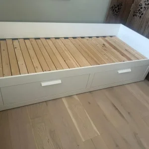 IKEA BRIMNES white pull out day bed with 2 mattresses - Image 5