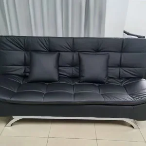 3 Seater Sofa Bed Leather Black and Grey Cube Design - Image 2