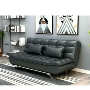 3 Seater Sofa Bed Leather Black and Grey Cube Design - Image 3