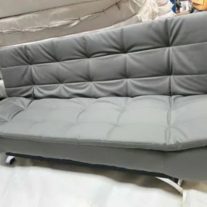 3 Seater Sofa Bed Leather Black and Grey Cube Design - Image 4