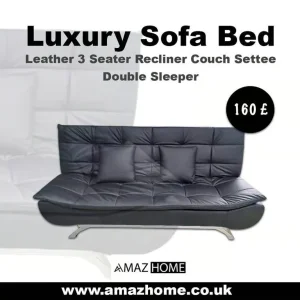 3 Seater Sofa Bed Leather Black and Grey Cube Design - Image 5