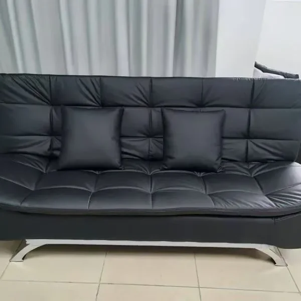 3 Seater Sofa Bed Leather Black and Grey Cube Design