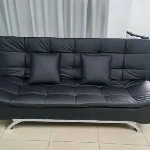 3 Seater Sofa Bed Leather Black and Grey Cube Design
