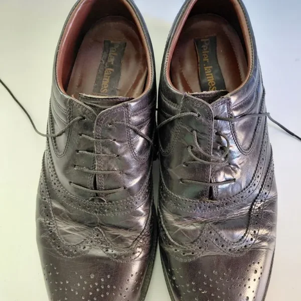 Pair of black leather retro formal dress shoes, size 12