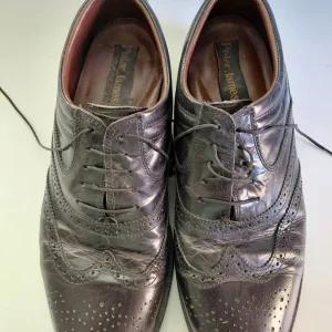 Pair of black leather retro formal dress shoes, size 12