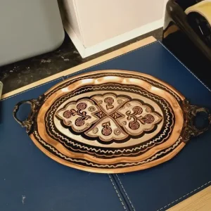 Antique decorative small copper serving tray, good condition