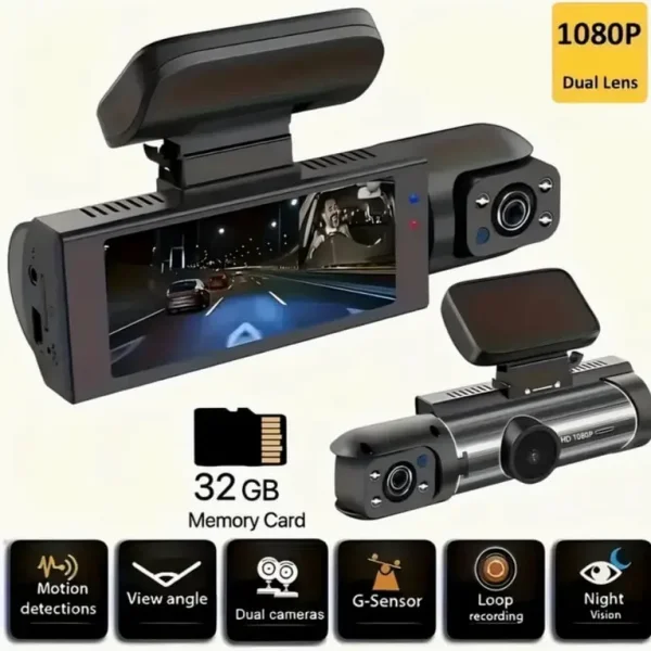 Double camera dash cam with front 1080P and rear 720P