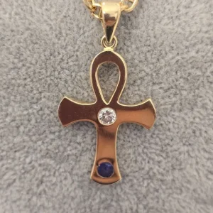 14ct Gold Anchor-Link Chain with Diamond and Tanzanite Cross - Image 2
