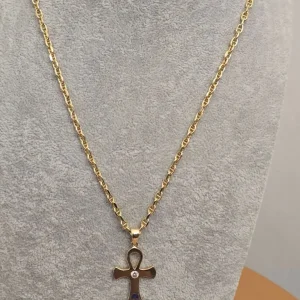 14ct Gold Anchor-Link Chain with Diamond and Tanzanite Cross - Image 3