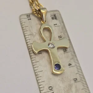 14ct Gold Anchor-Link Chain with Diamond and Tanzanite Cross - Image 4