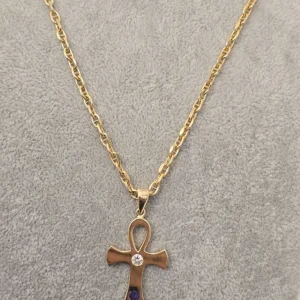 14ct Gold Anchor-Link Chain with Diamond and Tanzanite Cross