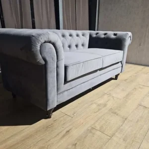 Velvet Chesterfield 2 Seater Sofa - Charcoal - Image 2