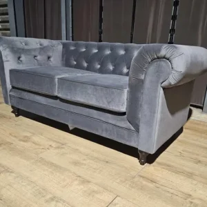 Velvet Chesterfield 2 Seater Sofa - Charcoal - Image 3
