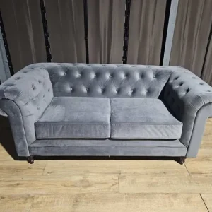 Velvet Chesterfield 2 Seater Sofa - Charcoal - Image 4